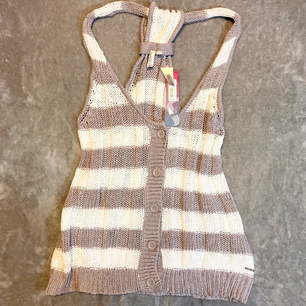 Sweater Vest XL Kohls Striped Plum White Cotton Preppy Tank Boho Button Knit NWT